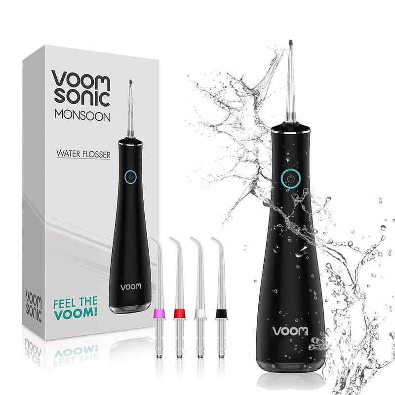 Cordless Water Flosser Black Portable Oral Irrigator TravelFriendly Water Pick with 4Tips 3 Speed Rechargeable Water Dental Flosser for Teeth Cleaning Braces Sensitive Gums IPX7 Waterproof